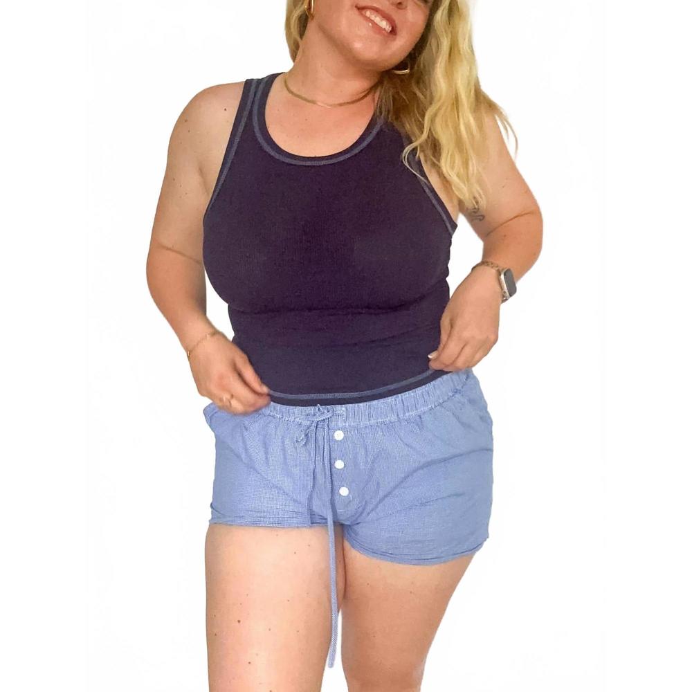 NEW LE LIS women's coastal stitch ribbed tank top in navy